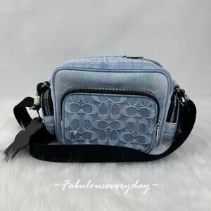 Coach Men's Fletcher Crossbody Bag In Loved Signature Denim Light Indigo CEA06